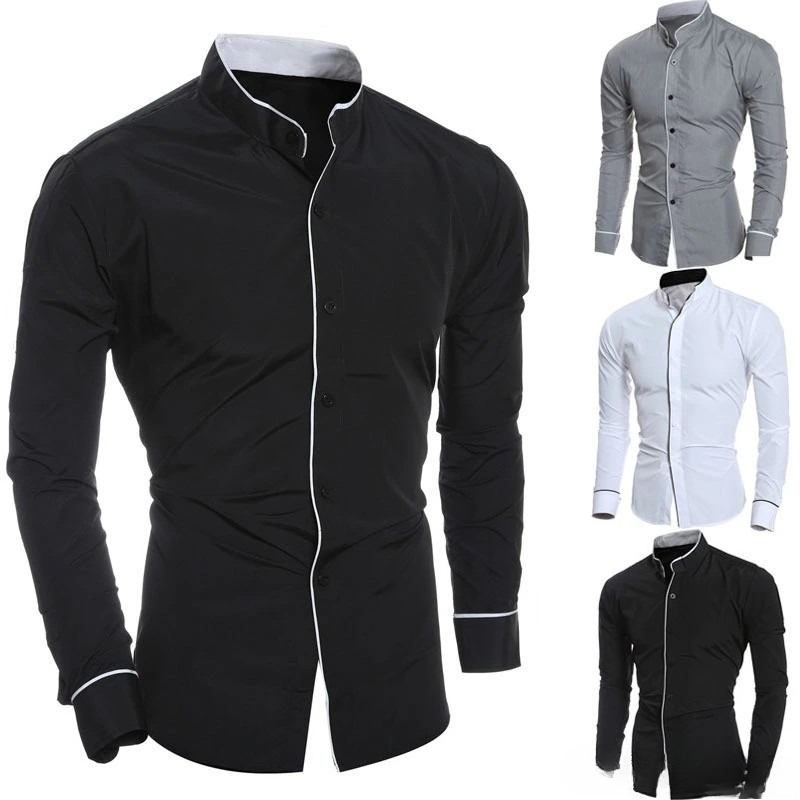 Mandarin Collar Formal Shirt Slim Fit - Kemeja Pria Slim Fit Warna Solid