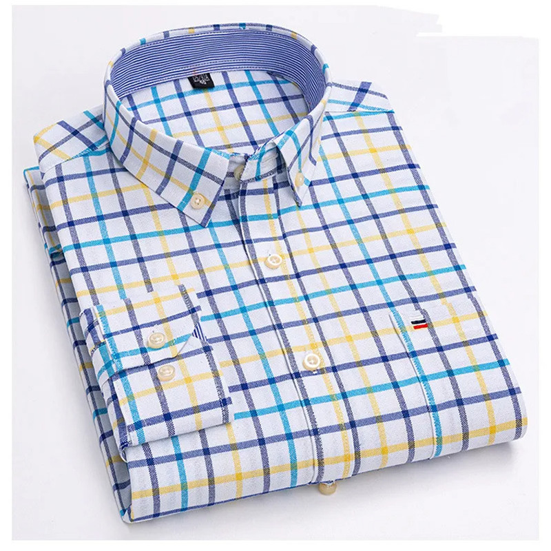 Oxford Cotton Casual Shirt Business - 2024 kemeja pria baru lengan panjang