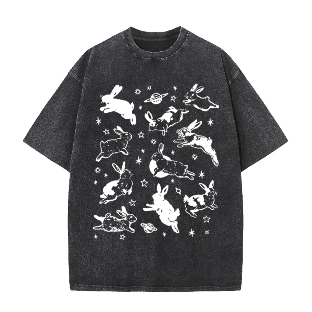 Acid Wash Vintage Graphic T Shirt - Kaos Vintage Kelinci Luar Angkasa Planet
