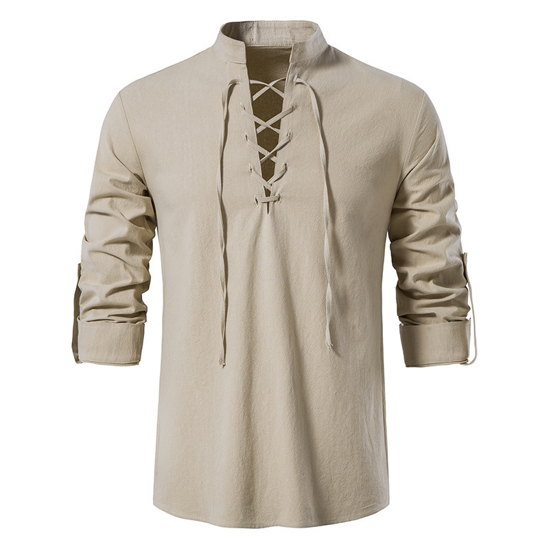 Mens Linen Shirt Long Sleeve - Kemeja Pria Abad Pertengahan Berbahan Katun