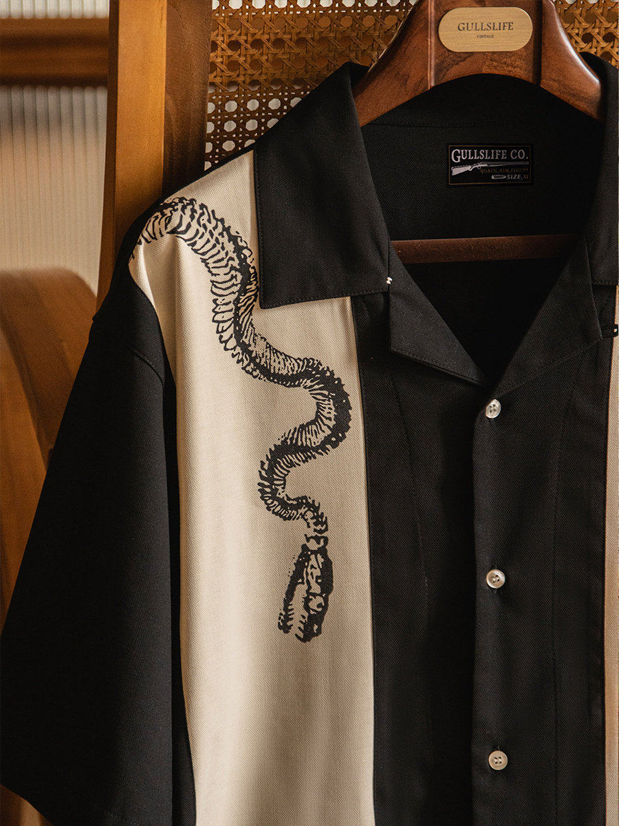 Short Sleeve Bowling Shirt Retro - Kemeja Pria Lengan Pendek dengan Motif,