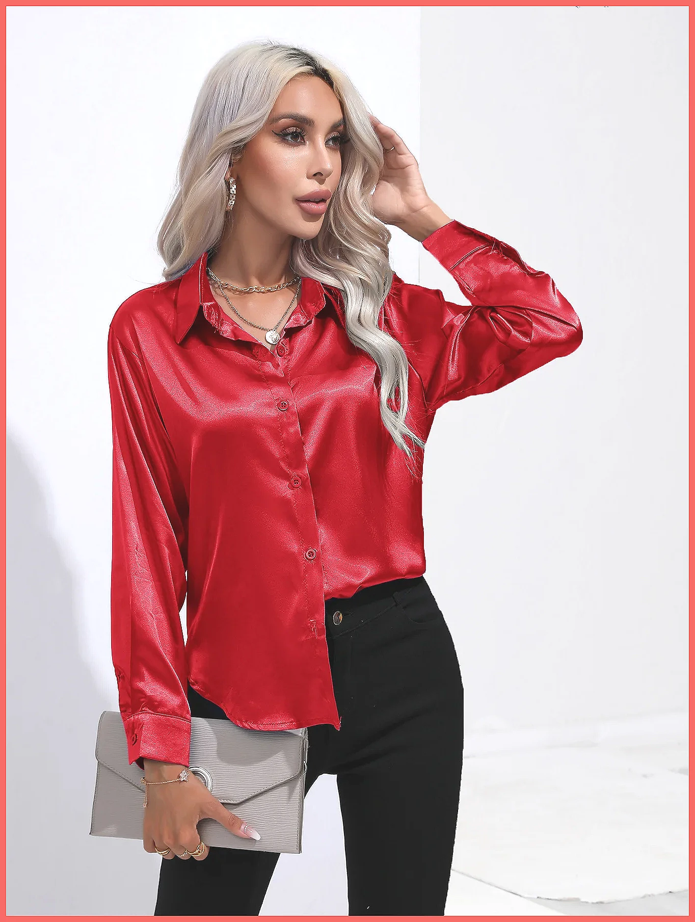 Shirts - Kemeja Satin Musim Semi Musim Panas