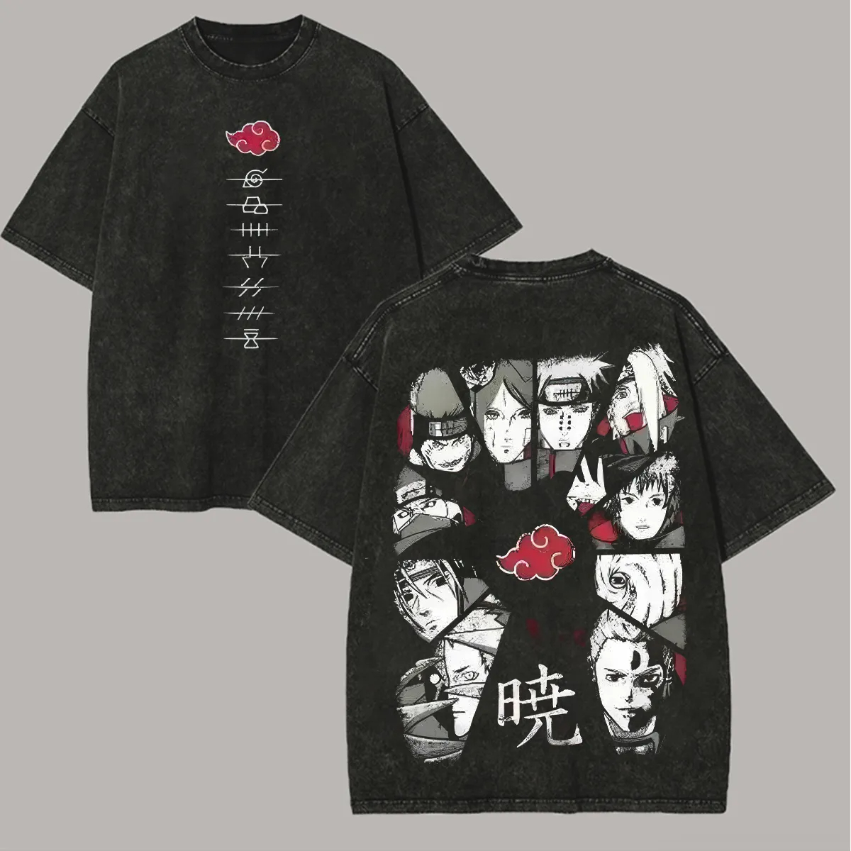 Acid Wash Vintage Graphic T Shirt - Kaos Akatsuki Naruto Pria Acid Wash