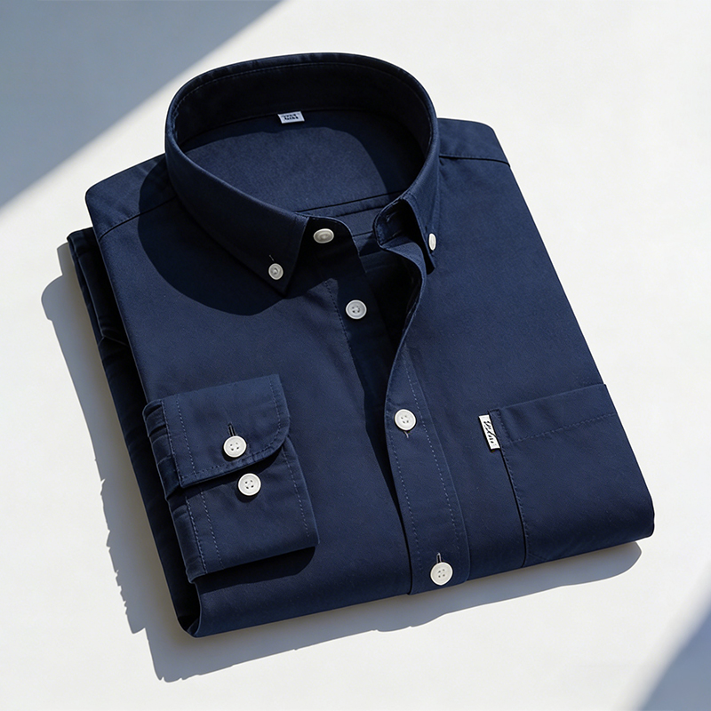 Oxford Cotton Casual Shirt Business - Kemeja Kasual Lengan Panjang Warna Solid