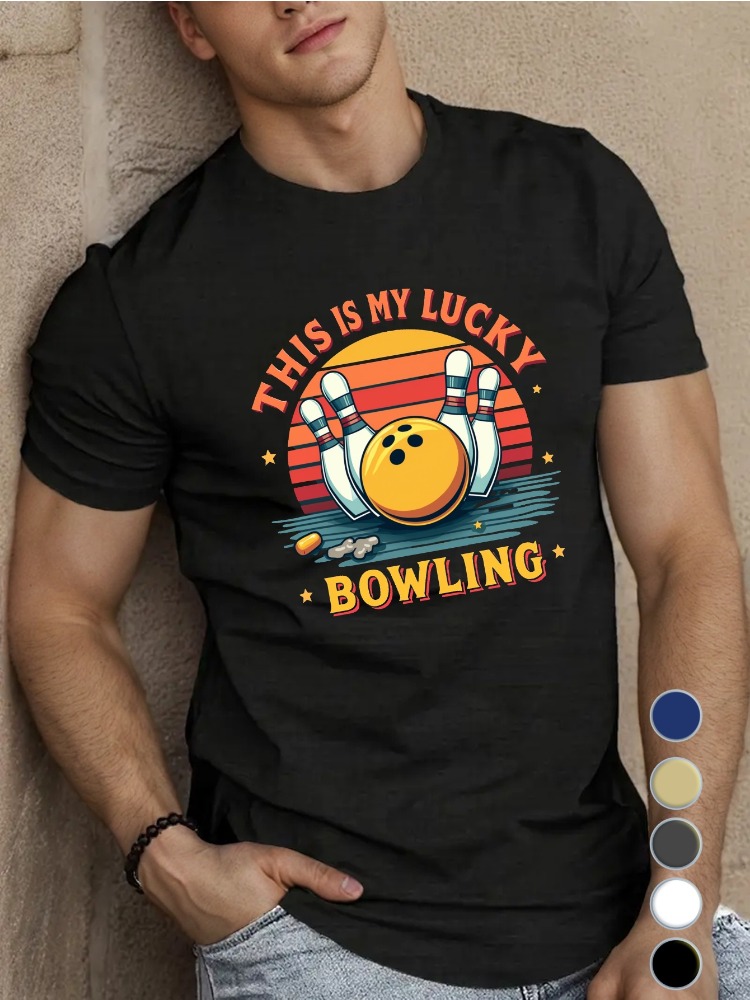 Short Sleeve Bowling Shirt Retro - Kaos Katun Kerah Bulat Pria Biru
