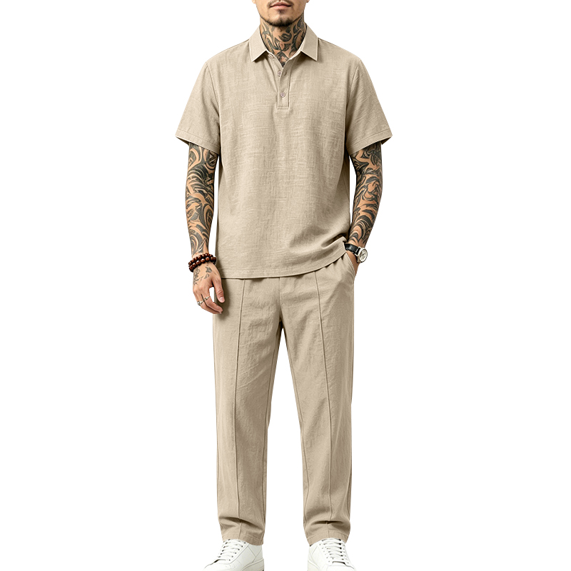 Mens Linen Shirt Long Sleeve - Set Polo 2 Potong Pria Kemeja