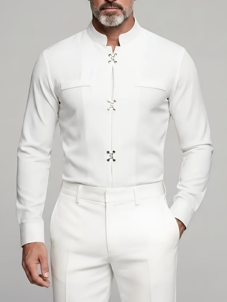 Mandarin Collar Formal Shirt Slim Fit - Kemeja Pria Mewah Kerah Mandarin Lengan