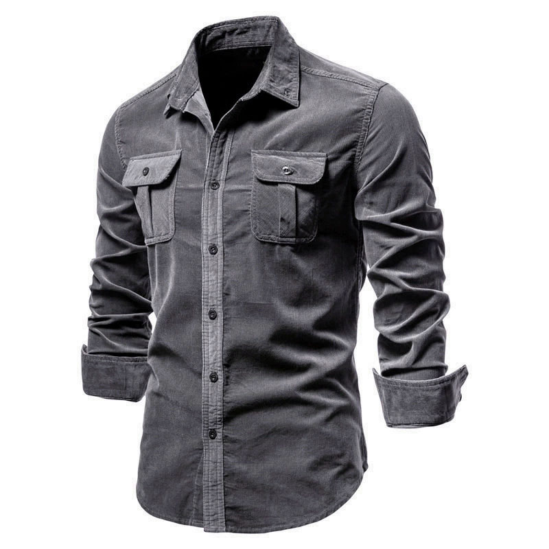 Kemeja Jaket Kasual Pria Bahan - Corduroy Button Up Shirt Men ulasan dan harga