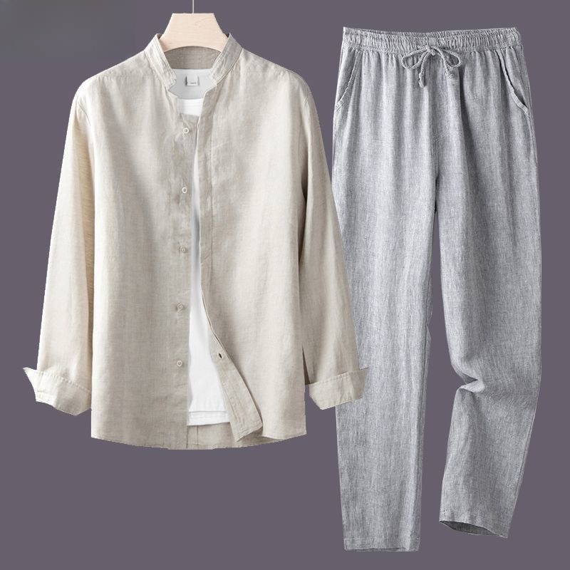Set Kemeja Katun Linen Ringan  - Mens Linen Shirt Long Sleeve ulasan dan harga