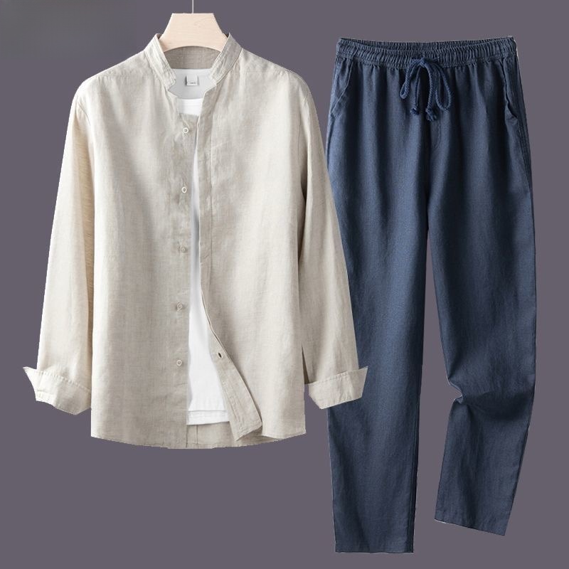 Set Kemeja Katun Linen Ringan  - Mens Linen Shirt Long Sleeve ulasan dan harga