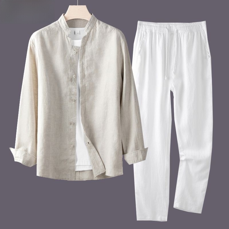 Set Kemeja Katun Linen Ringan  - Mens Linen Shirt Long Sleeve ulasan dan harga