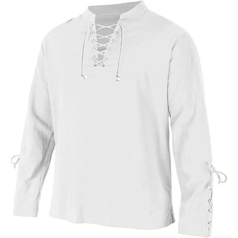 Kemeja lengan panjang pria, pa - Medieval Gothic Lace Up Pirate Shirt ulasan dan harga