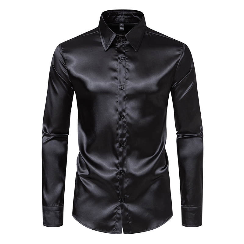Pakaian pria Satin hitam, baju - Mens Satin Silk Dress Shirt ulasan dan harga