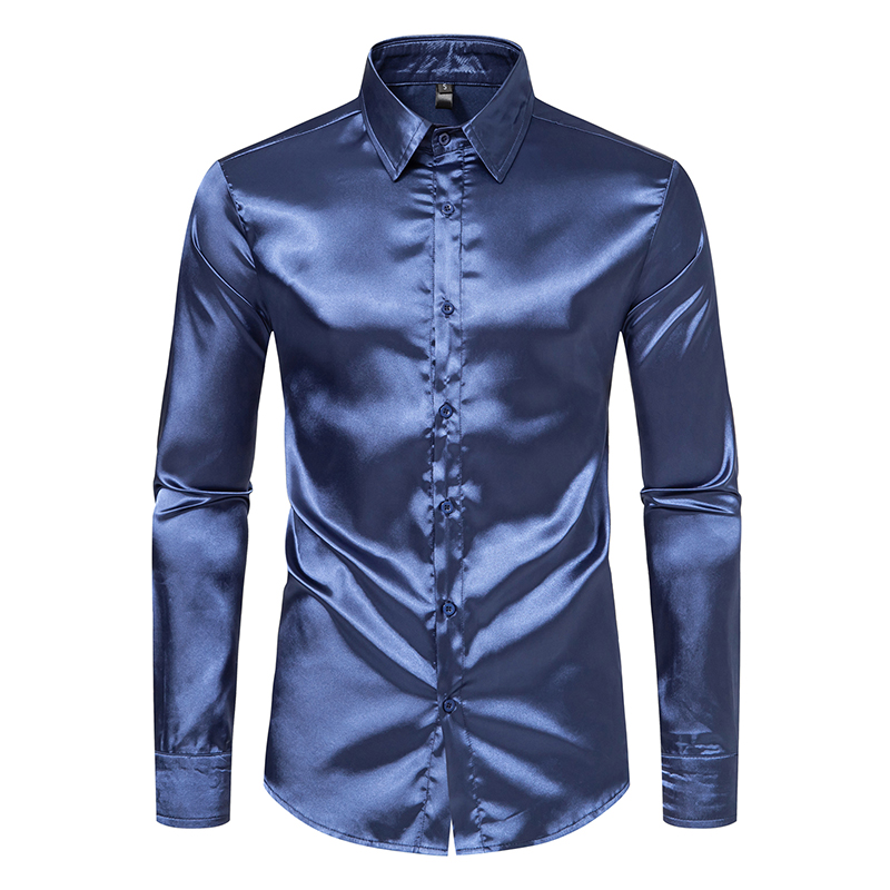 Pakaian pria Satin hitam, baju - Mens Satin Silk Dress Shirt ulasan dan harga