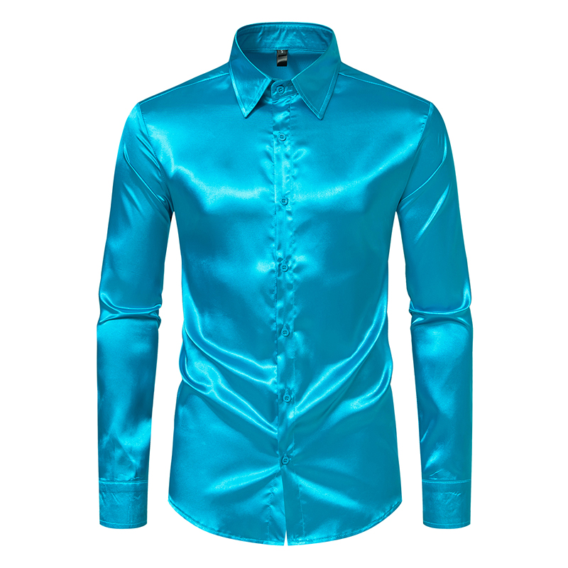 Pakaian pria Satin hitam, baju - Mens Satin Silk Dress Shirt ulasan dan harga
