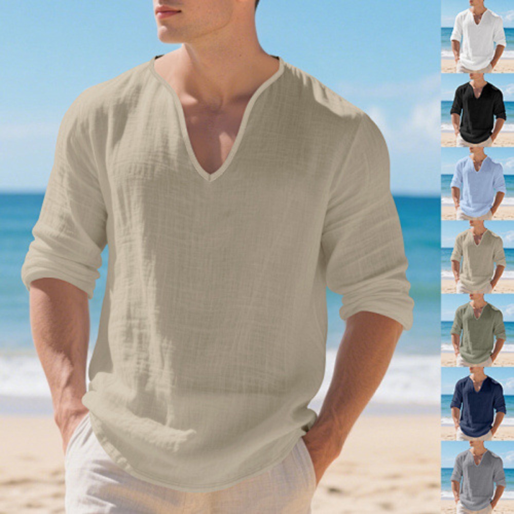 Kaos Pria Amerika Terbaru Ukur - Mens Linen Shirt Long Sleeve ulasan dan harga