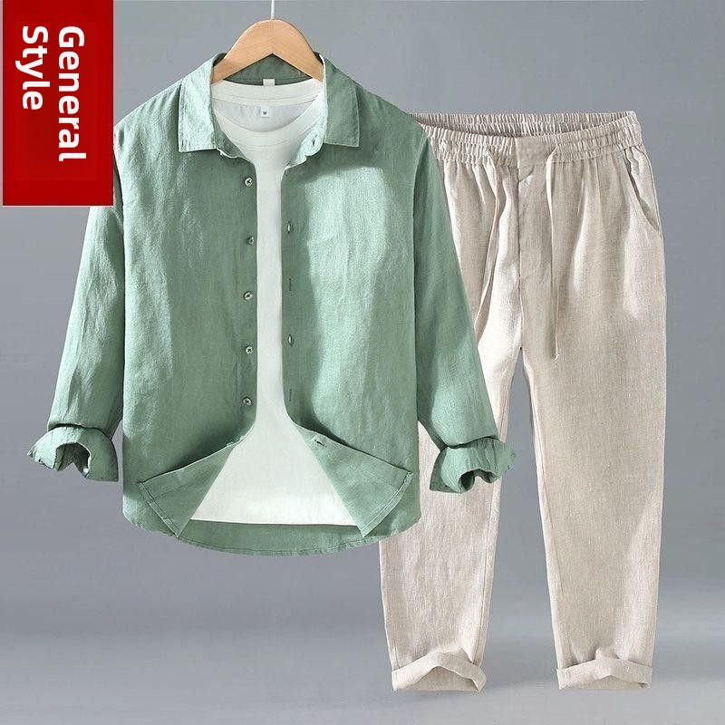 Setelan Kemeja dan Celana Line - Mens Linen Shirt Long Sleeve ulasan dan harga