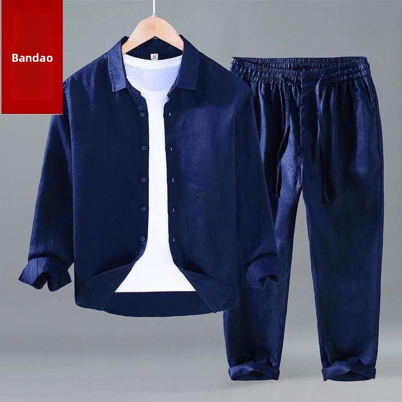 Setelan Kemeja dan Celana Line - Mens Linen Shirt Long Sleeve ulasan dan harga