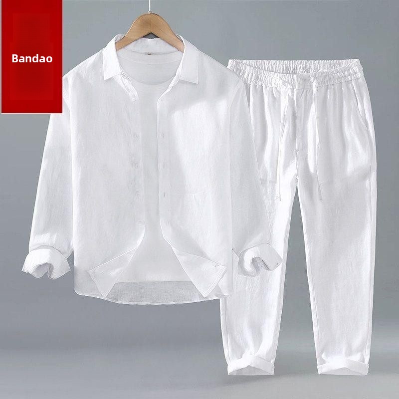 Setelan Kemeja dan Celana Line - Mens Linen Shirt Long Sleeve ulasan dan harga