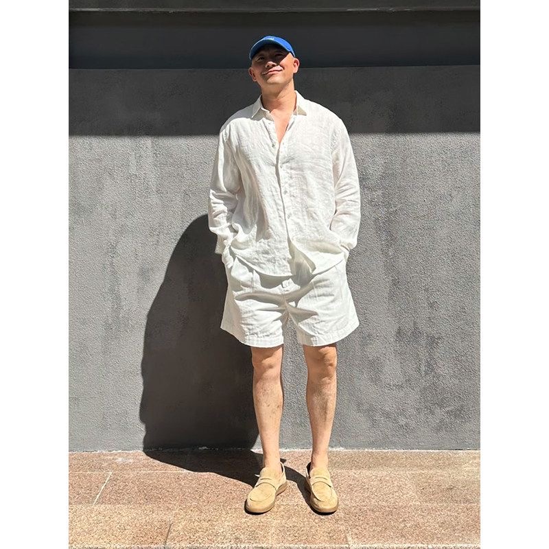 Setelan Kemeja Linen Pelindung - Mens Linen Shirt Long Sleeve ulasan dan harga