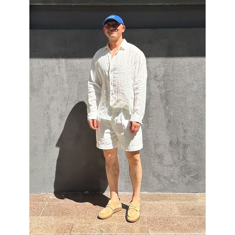 Setelan Kemeja Linen Pelindung - Mens Linen Shirt Long Sleeve ulasan dan harga