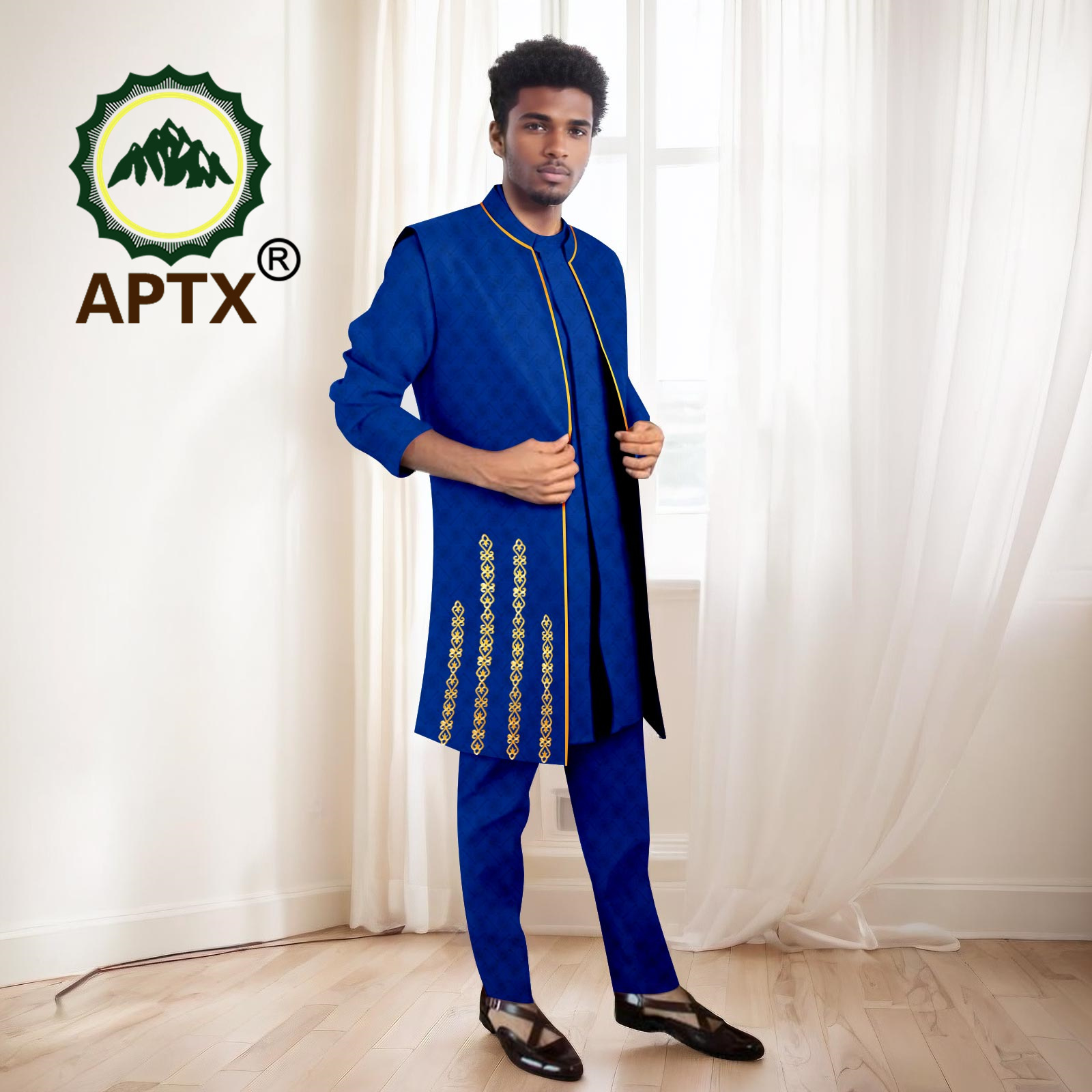 Setelan Pria Afrika Set Kualit - Mandarin Collar Formal Shirt Slim Fit ulasan dan harga