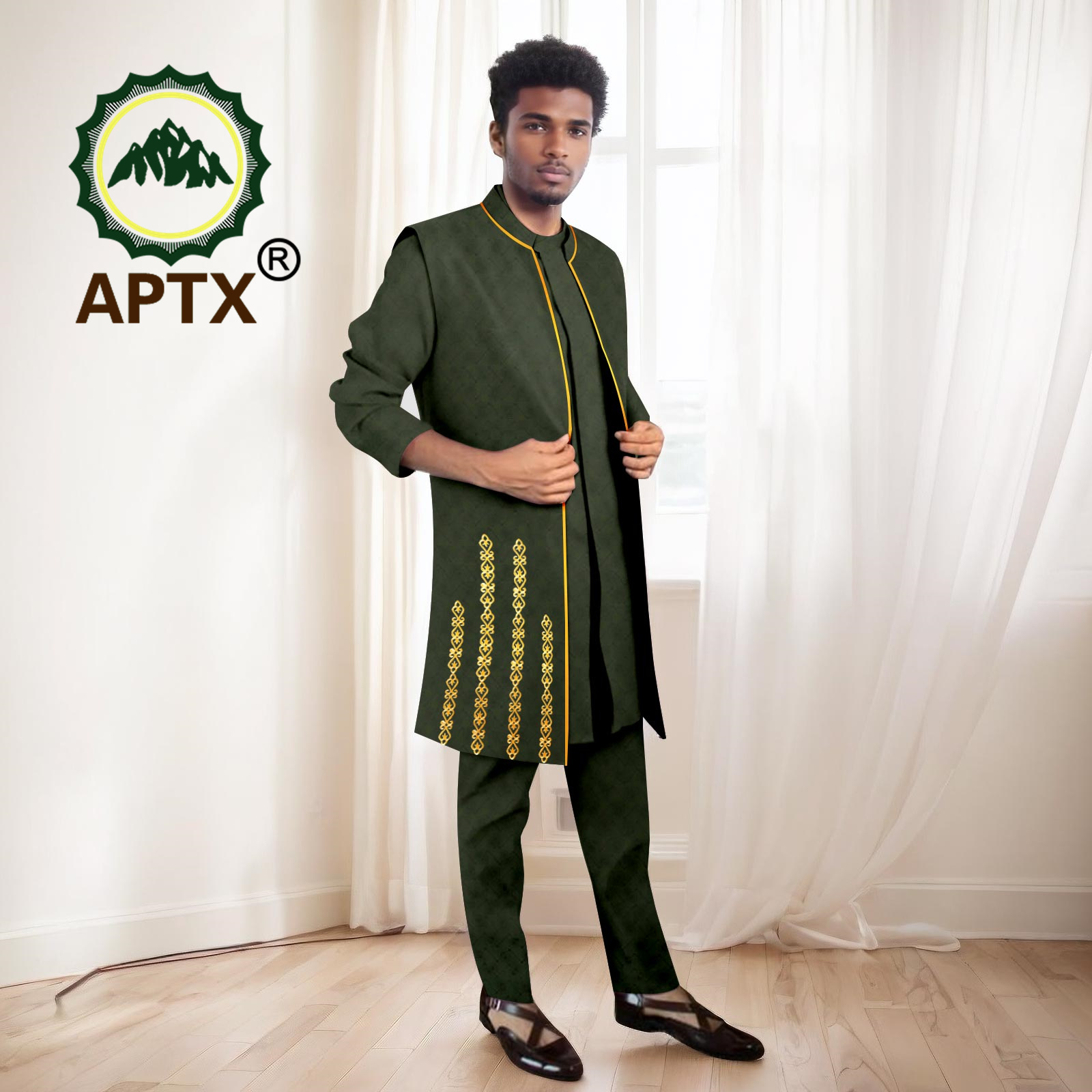 Setelan Pria Afrika Set Kualit - Mandarin Collar Formal Shirt Slim Fit ulasan dan harga