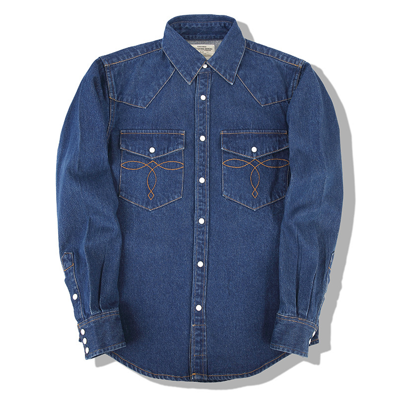 Kemeja Denim Vintage American  - Mens Western Denim Pearl Snap Shirt ulasan dan harga