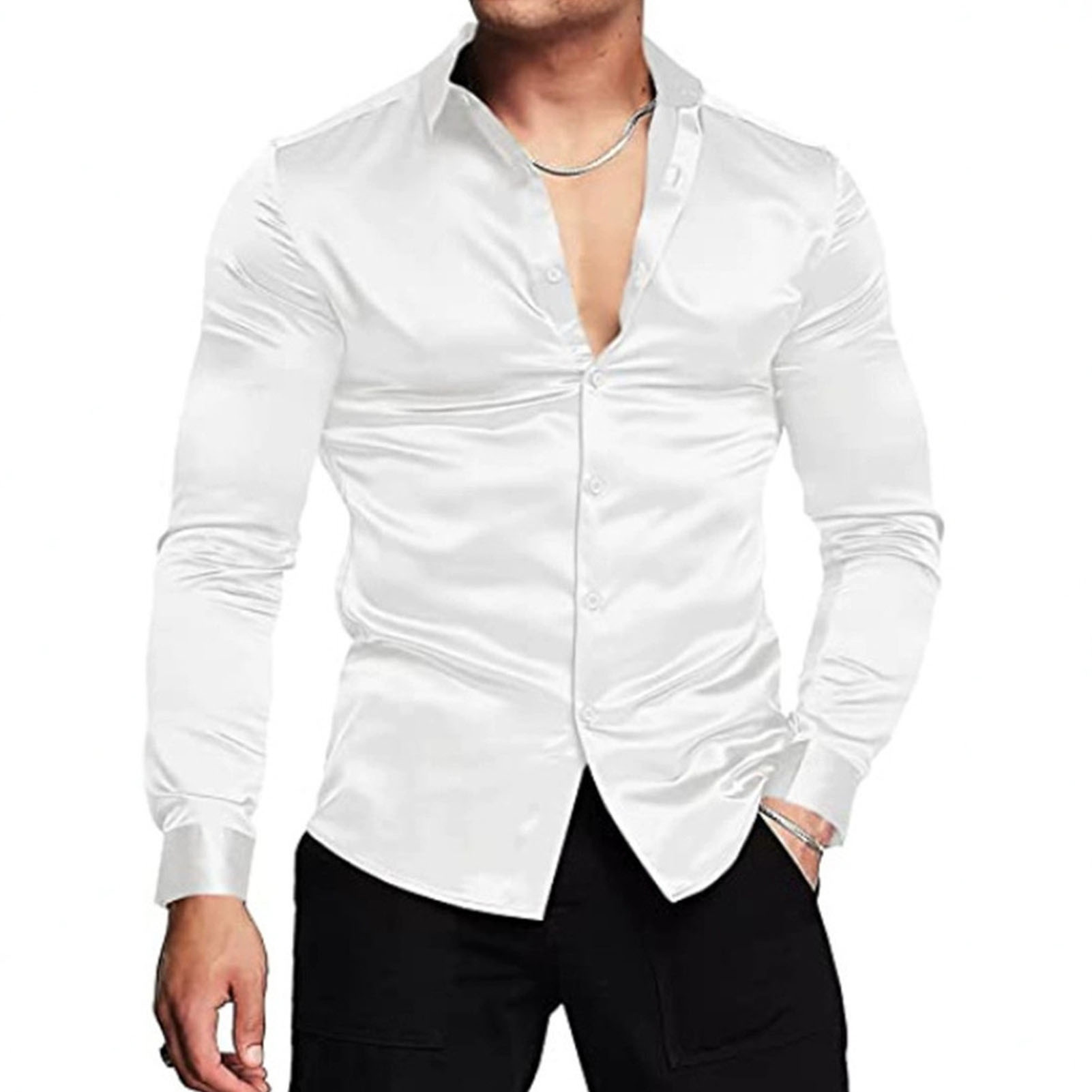 Kemeja Sutra Satin Musim Semi  - Mens Satin Silk Dress Shirt ulasan dan harga