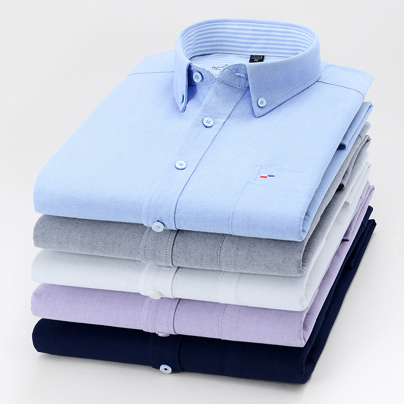 Kemeja kotak-kotak warna polos - Oxford Cotton Casual Shirt Business ulasan dan harga