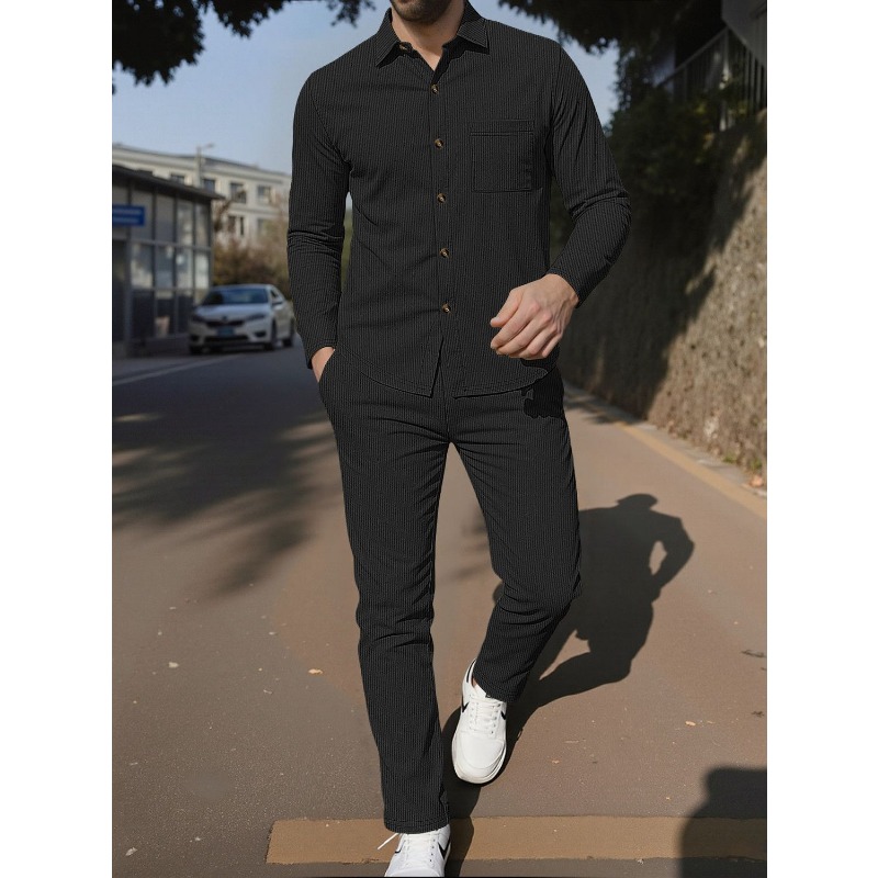 Setelan Dua Potong Kemeja Kanc - Corduroy Button Up Shirt Men ulasan dan harga