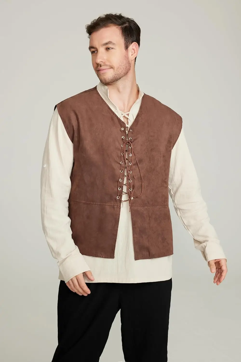 Set 2 potong Rompi Bajak Laut  - Medieval Gothic Lace Up Pirate Shirt ulasan dan harga