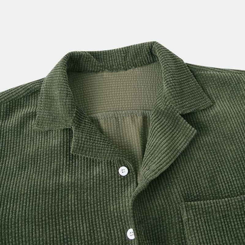 Set Kemeja dan Celana Pendek K - Corduroy Button Up Shirt Men ulasan dan harga