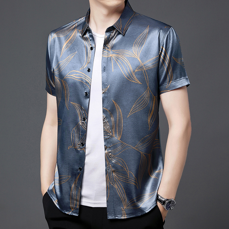 Pakaian Sutra Pria Musim Panas - Mens Satin Silk Dress Shirt ulasan dan harga
