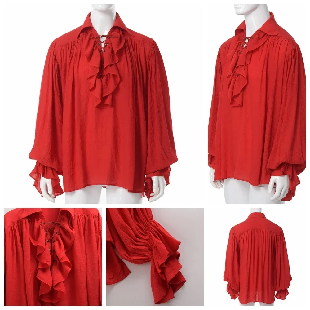 Kemeja Bajak Laut Pria, Kemeja - Medieval Gothic Lace Up Pirate Shirt ulasan dan harga