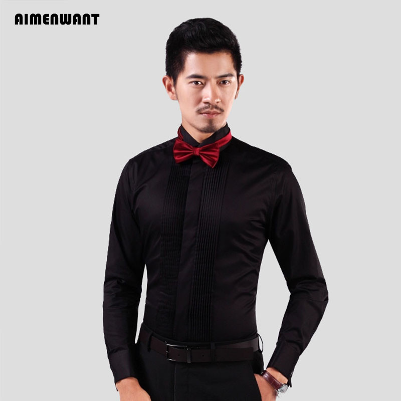 AIMENWANT kemeja Tuxedo pria,  - Mandarin Collar Formal Shirt Slim Fit ulasan dan harga