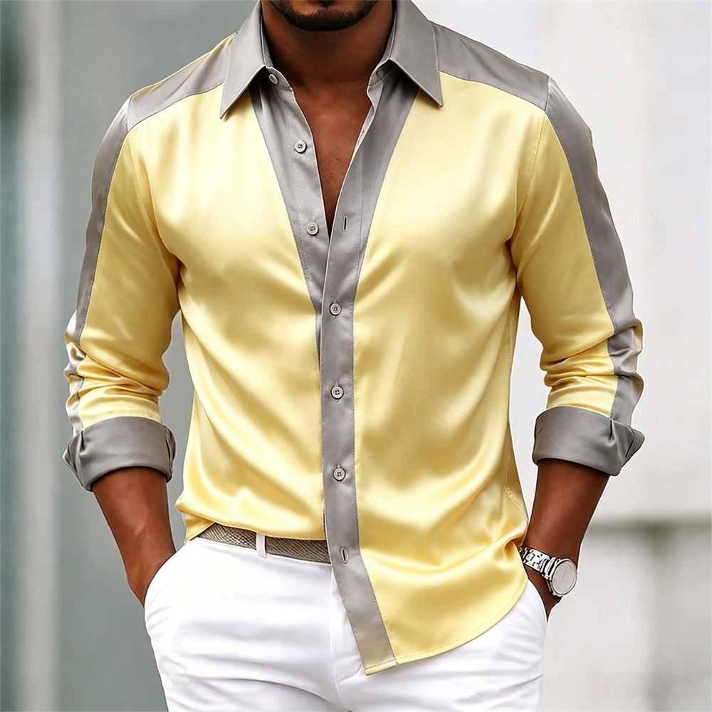 Kemeja pria, kemeja satin, kem - Mens Satin Silk Dress Shirt ulasan dan harga