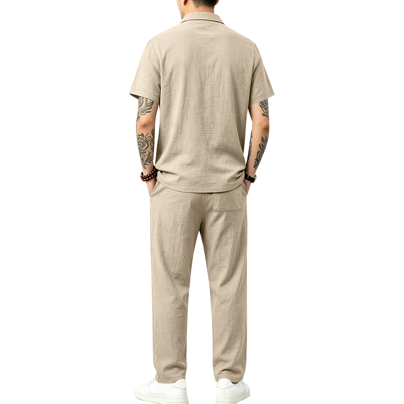 Set Polo 2 Potong Pria Kemeja  - Mens Linen Shirt Long Sleeve ulasan dan harga