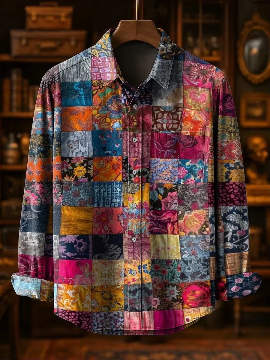 Kemeja Linen Pria Desain Patch - Mens Linen Shirt Long Sleeve ulasan dan harga