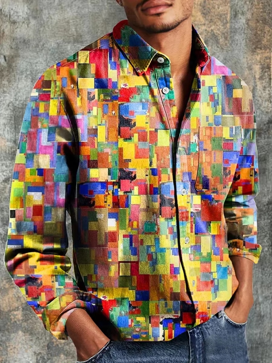 Kemeja Linen Pria Desain Patch - Mens Linen Shirt Long Sleeve ulasan dan harga