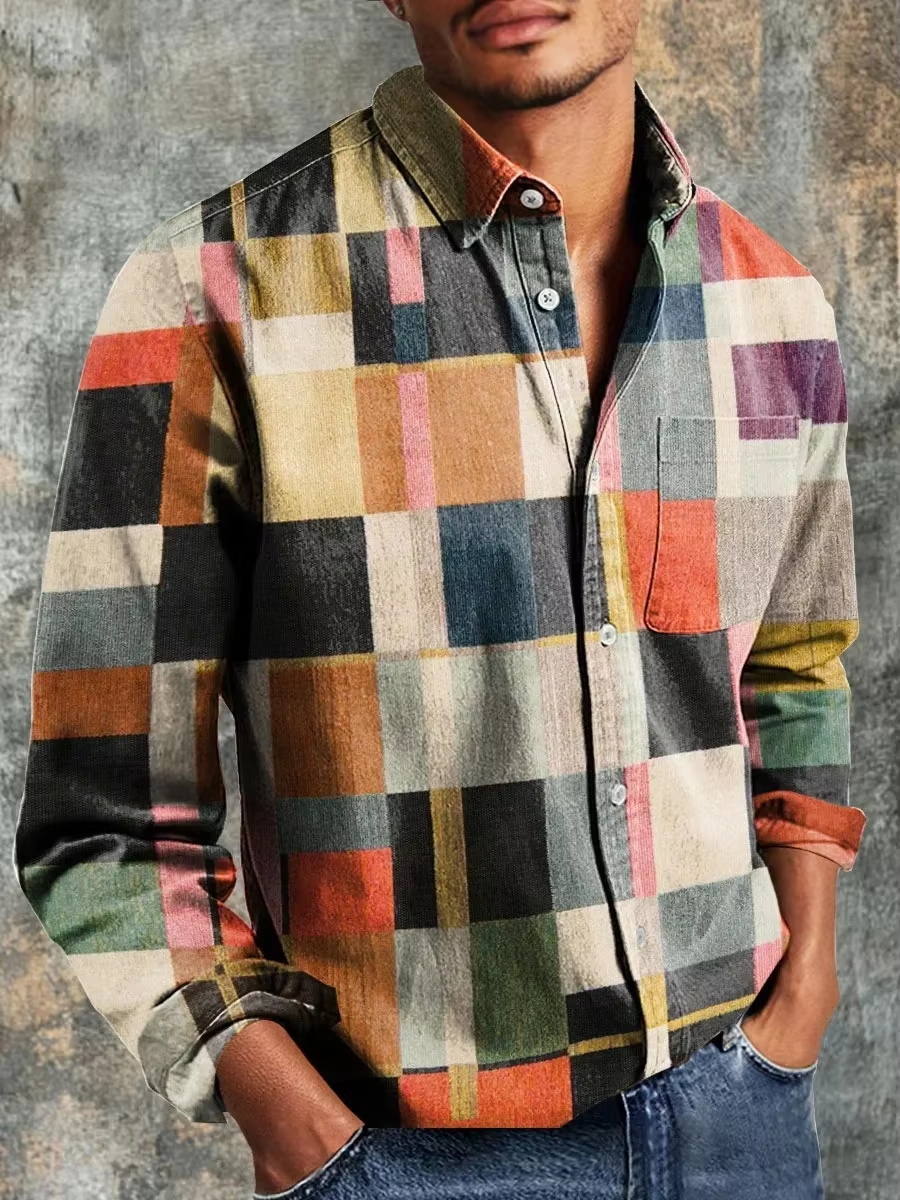 Kemeja Linen Pria Desain Patch - Mens Linen Shirt Long Sleeve ulasan dan harga