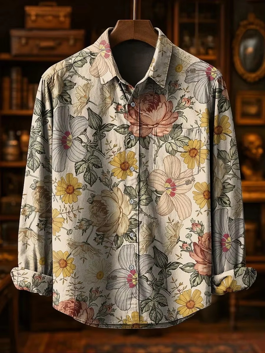 Kemeja Linen Pria Desain Patch - Mens Linen Shirt Long Sleeve ulasan dan harga